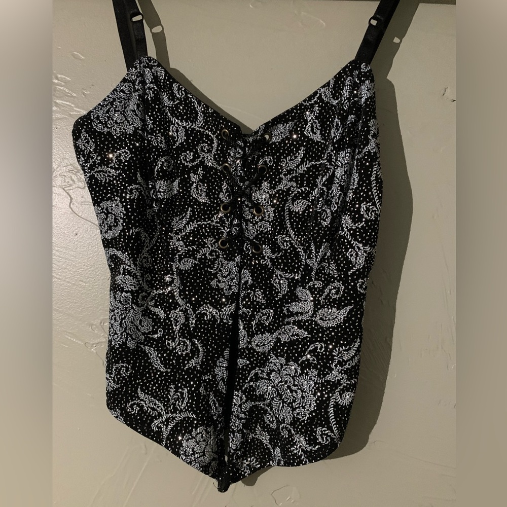 Vanity Lace up Split B&W Crop Top Cami